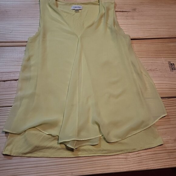 Calvin Klein Womens S Top Yellow Stretch CK Hem Logo Blouse Sleeveless Crew Neck - Picture 3 of 11